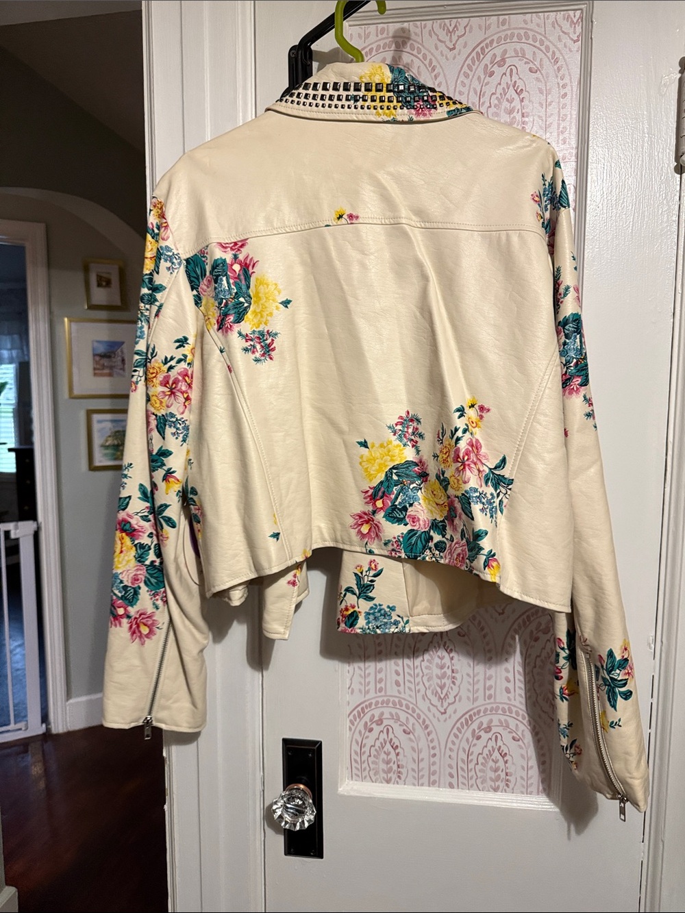 Ashley Nell Tipton Cream Floral Studded Faux Leather Moto Jacket - Picture 3 of 3